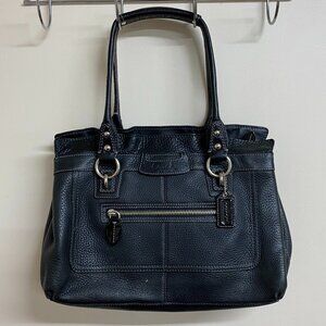 Coach Penelope Black Pebbled Leather Medium Tote Shoulder Bag